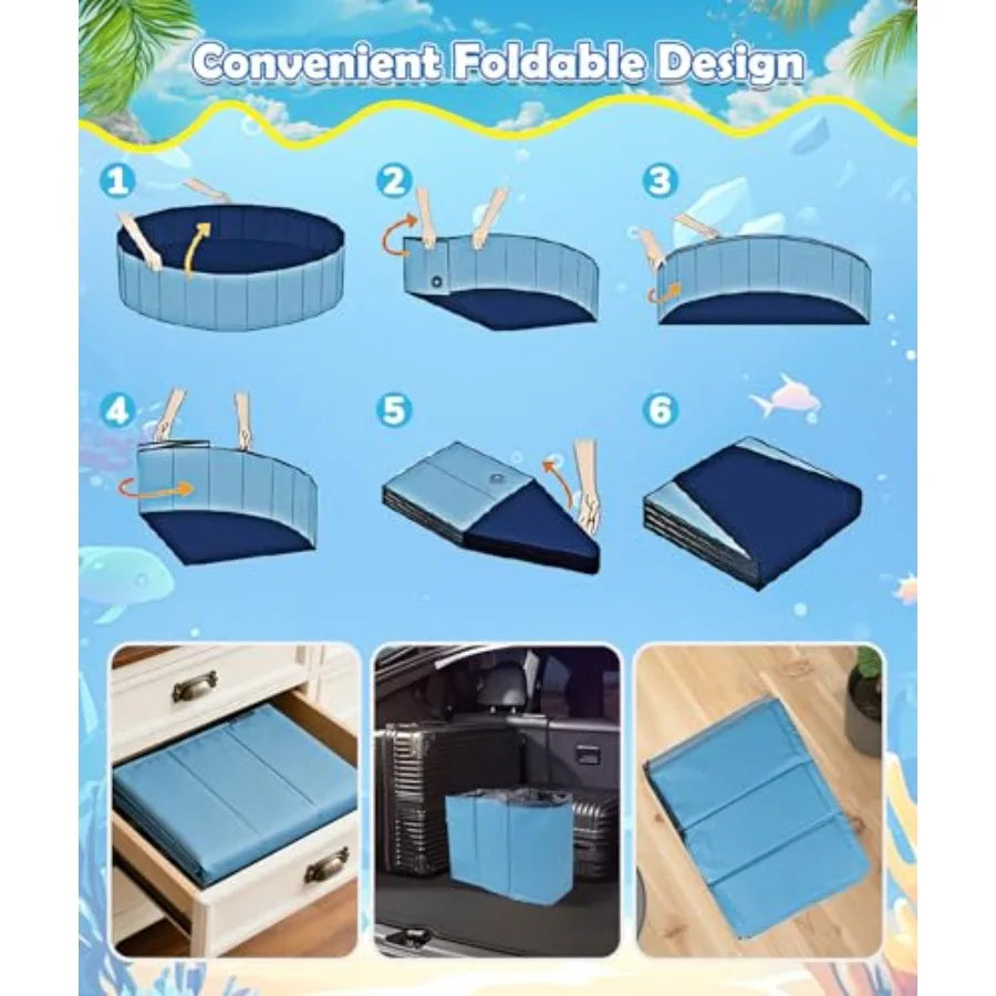 Large Foldable Dog Pool 0.55MM PVC 2-in-1 Portable Bathtub and Sprinkler for Dogs Cats Heavy Duty Non-Slip Summer Water Toy