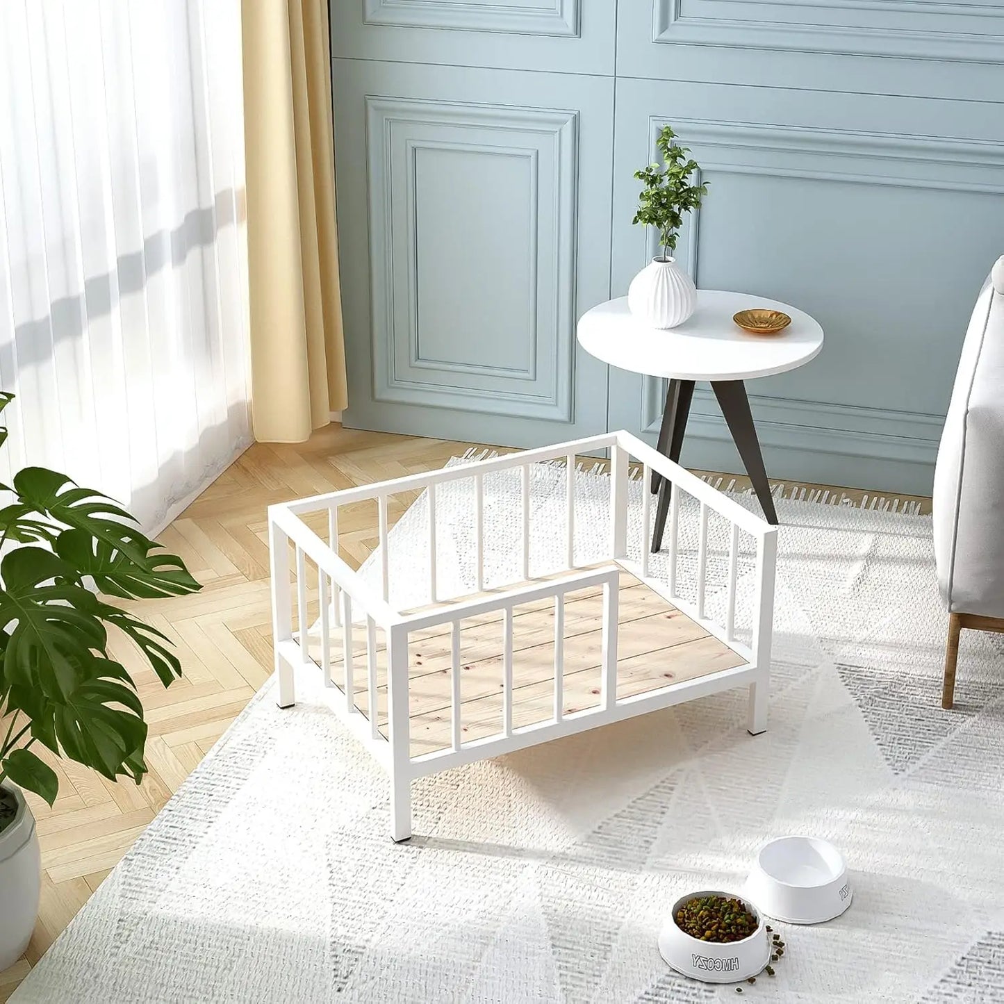 Elevated Dog Bed with Rails, Metal Frame & Washable Mat for Small Pets Indoor/Outdoor, White 21.3x30 Inch