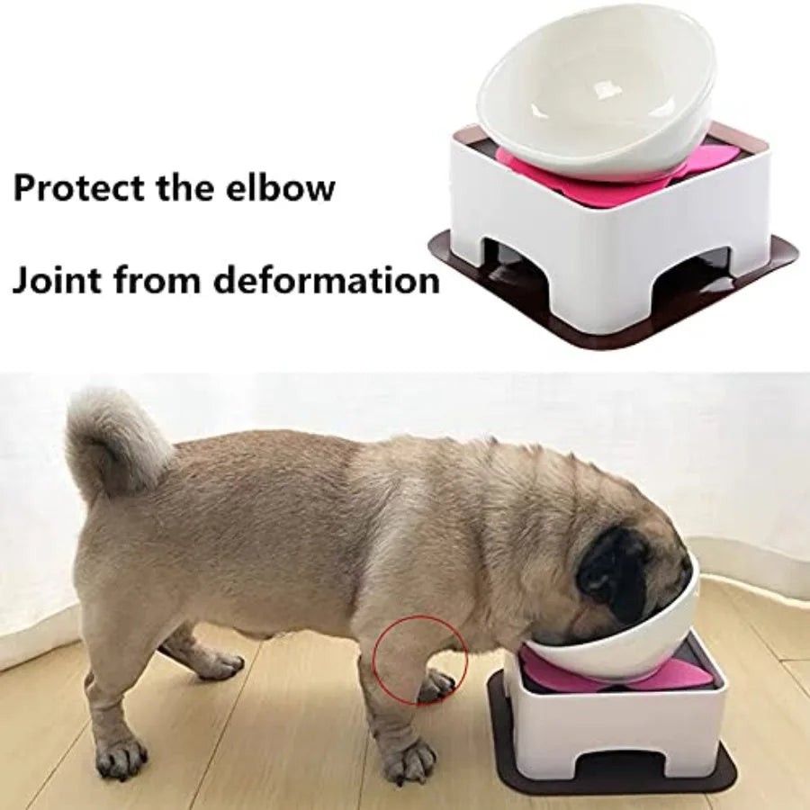 Bulldog Bowl Anti-Slip Dog Cat Dish Detachable Dog Bowls Pet Sterile Tilted Pet Feeder Slope Base BlackCeramic - 1.5 Cup