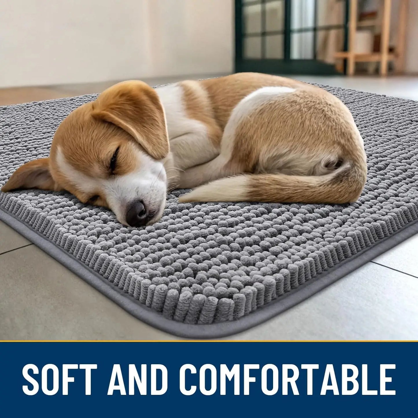 Smiry Dog Door Mat for Muddy Paws, Absorbs Moisture and Dirt, Non-Slip Washable Quick Dry Chenille Indoor Entrance Mat