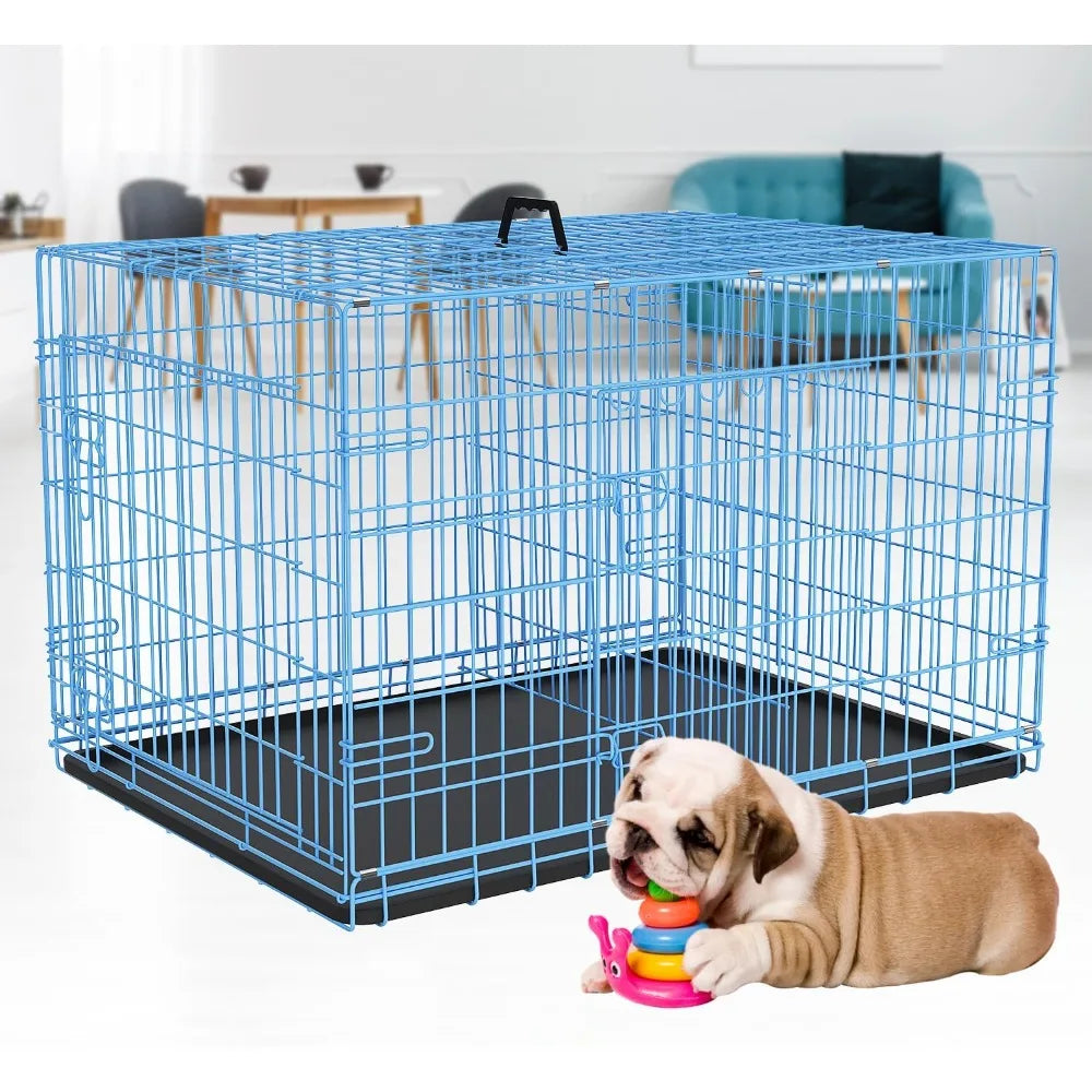 18 Inch Dog Crate, Folding Metal Wire Dog Cage with Tray, Pet Kennel Cage for Small Dogs, Leak-Proof & Portable Indoor Outdoor
