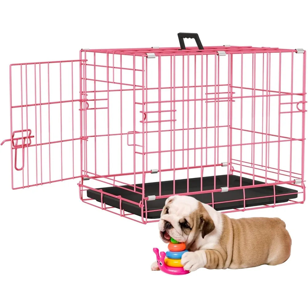 18 Inch Dog Crate, Folding Metal Wire Dog Cage with Tray, Pet Kennel Cage for Small Dogs, Leak-Proof & Portable Indoor Outdoor