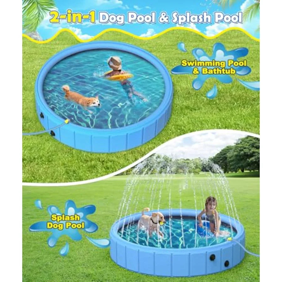 Large Foldable Dog Pool 0.55MM PVC 2-in-1 Portable Bathtub and Sprinkler for Dogs Cats Heavy Duty Non-Slip Summer Water Toy