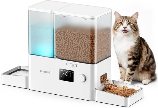Automatic Cat Feeder and Water Dispenser, 2-in-1 Large Capacity 5L Food & 3.5L Gravity Water, Timed for Dry Food