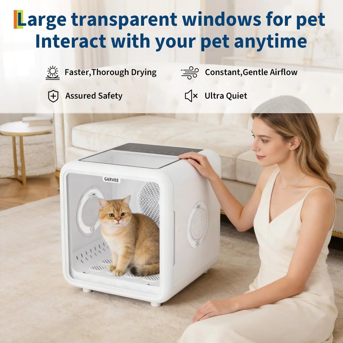 72L Pet Dryer Box For Cats & Dogs Up To 45lbs, 360° Quiet Grooming Blower, NTC Smart Temp Control, Auto-Open Door Cat Drying Box