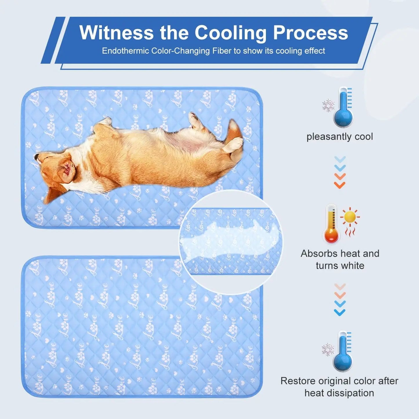 Foldable Dog Cooling Mat 59x40 Inches, Self-Cooling No Water Needed, Reversible for Summer and Winter, Washable Pet Blanket