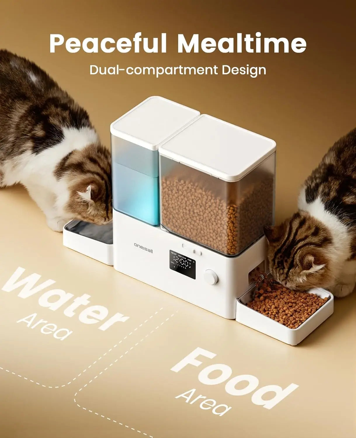 Automatic Cat Feeder and Water Dispenser, 2-in-1 Large Capacity 5L Food & 3.5L Gravity Water, Timed for Dry Food