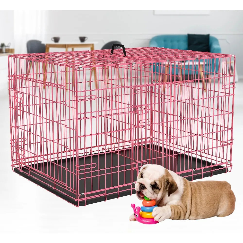18 Inch Dog Crate, Folding Metal Wire Dog Cage with Tray, Pet Kennel Cage for Small Dogs, Leak-Proof & Portable Indoor Outdoor
