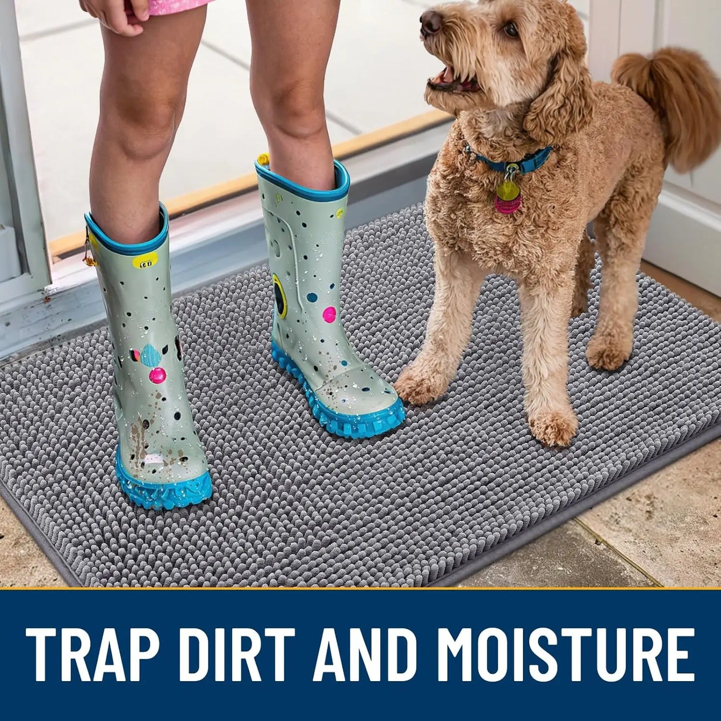 Smiry Dog Door Mat for Muddy Paws, Absorbs Moisture and Dirt, Non-Slip Washable Quick Dry Chenille Indoor Entrance Mat