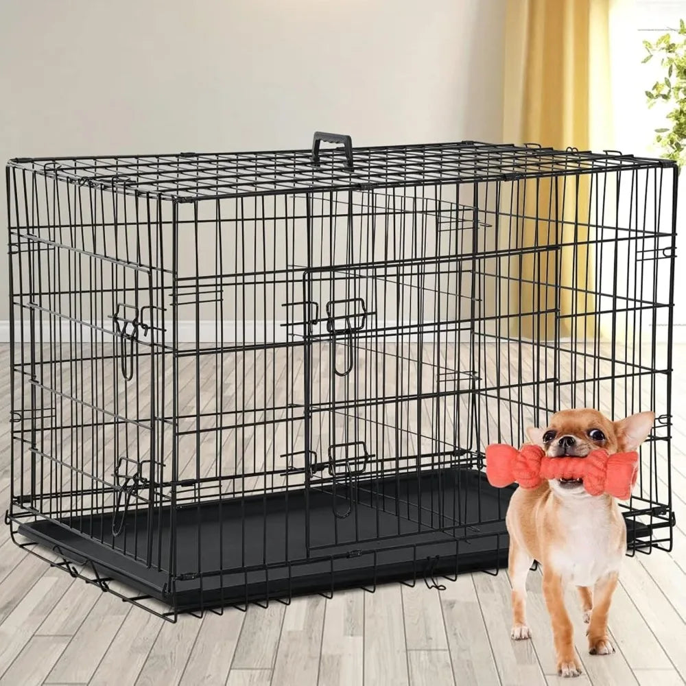 18 Inch Dog Crate, Folding Metal Wire Dog Cage with Tray, Pet Kennel Cage for Small Dogs, Leak-Proof & Portable Indoor Outdoor