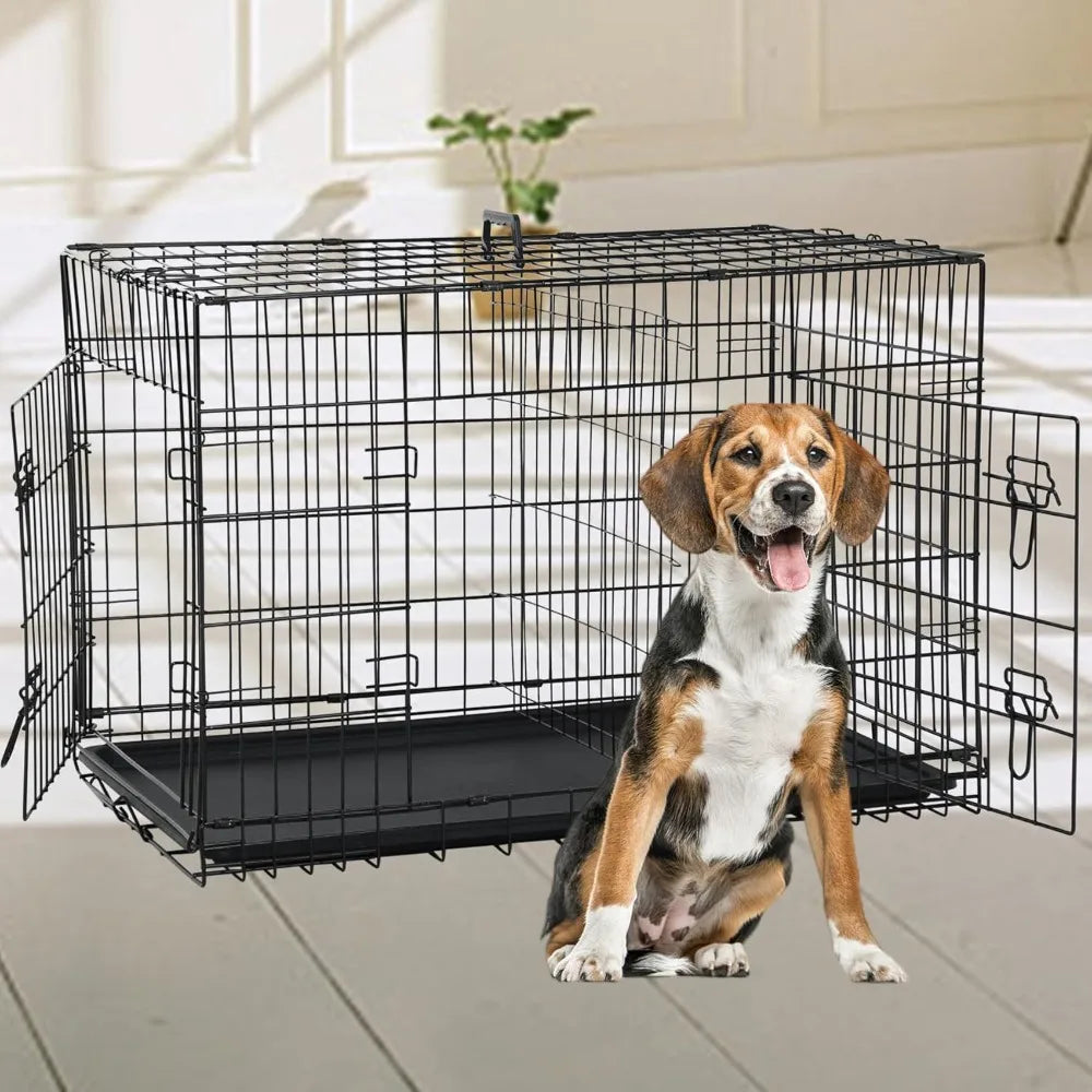 18 Inch Dog Crate, Folding Metal Wire Dog Cage with Tray, Pet Kennel Cage for Small Dogs, Leak-Proof & Portable Indoor Outdoor