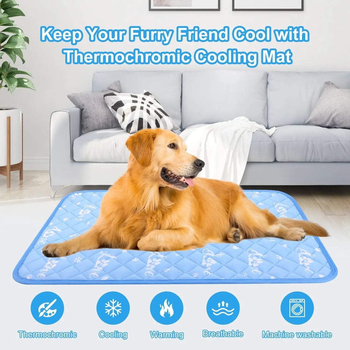 Foldable Dog Cooling Mat 59x40 Inches, Self-Cooling No Water Needed, Reversible for Summer and Winter, Washable Pet Blanket