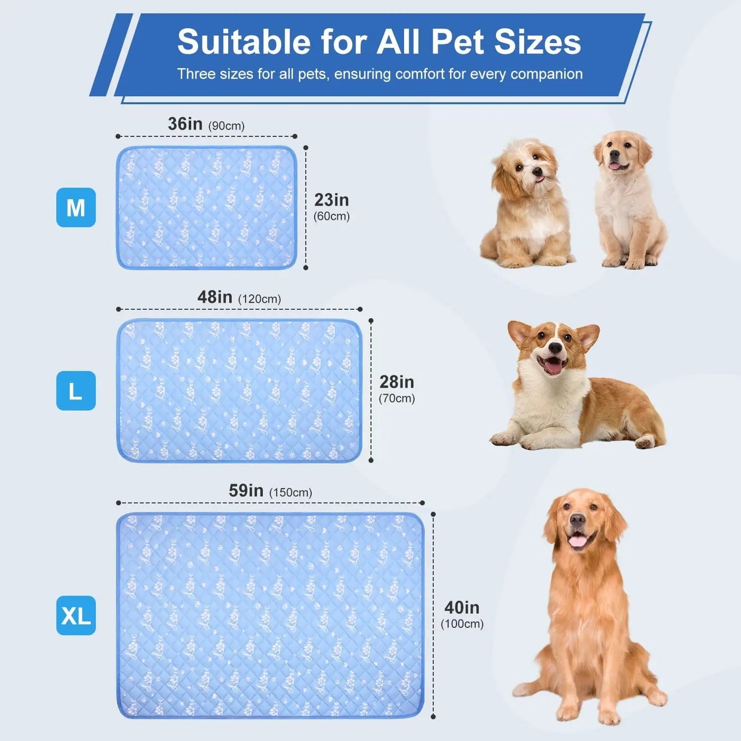 Foldable Dog Cooling Mat 59x40 Inches, Self-Cooling No Water Needed, Reversible for Summer and Winter, Washable Pet Blanket