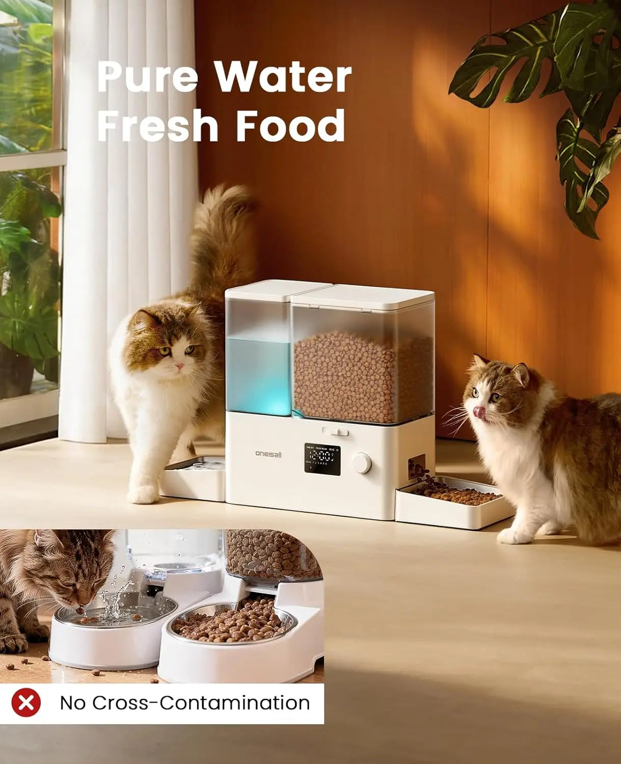 Automatic Cat Feeder and Water Dispenser, 2-in-1 Large Capacity 5L Food & 3.5L Gravity Water, Timed for Dry Food