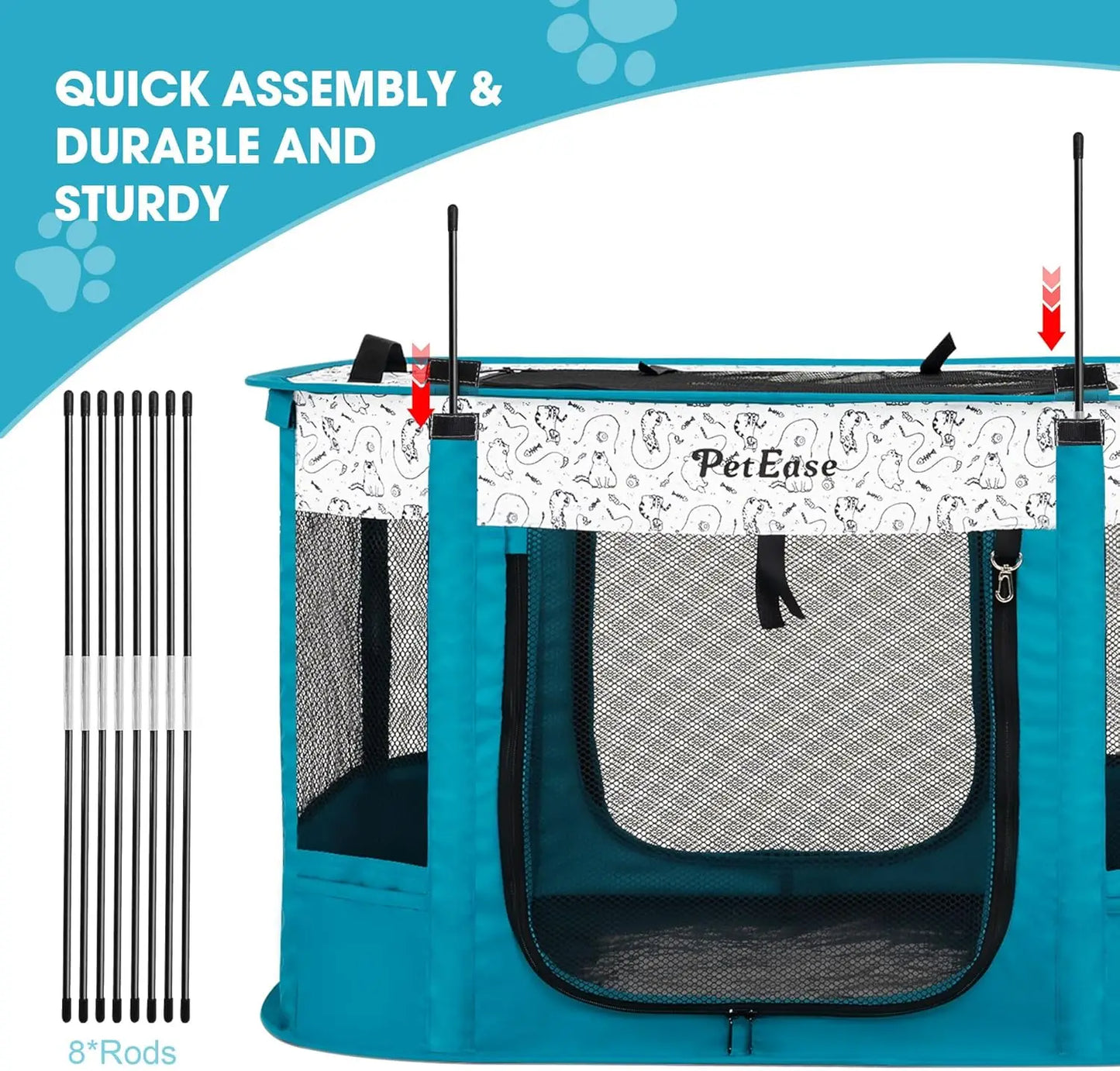 2-in-1 Portable Pet Playpen with Litter Box Area, Ideal for Cats, Dogs, Rabbits Indoor/Outdoor Use in Peacock Blue