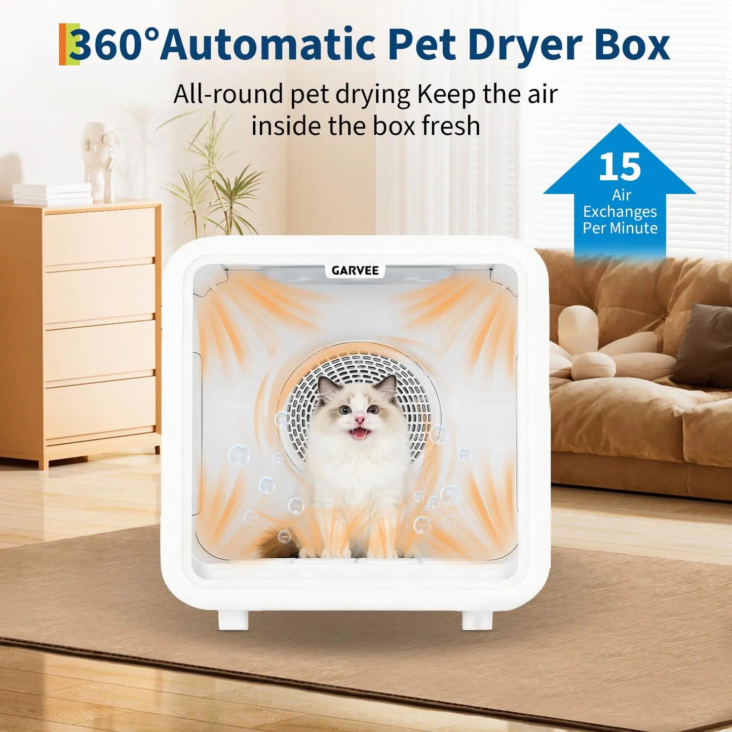 72L Pet Dryer Box For Cats & Dogs Up To 45lbs, 360° Quiet Grooming Blower, NTC Smart Temp Control, Auto-Open Door Cat Drying Box
