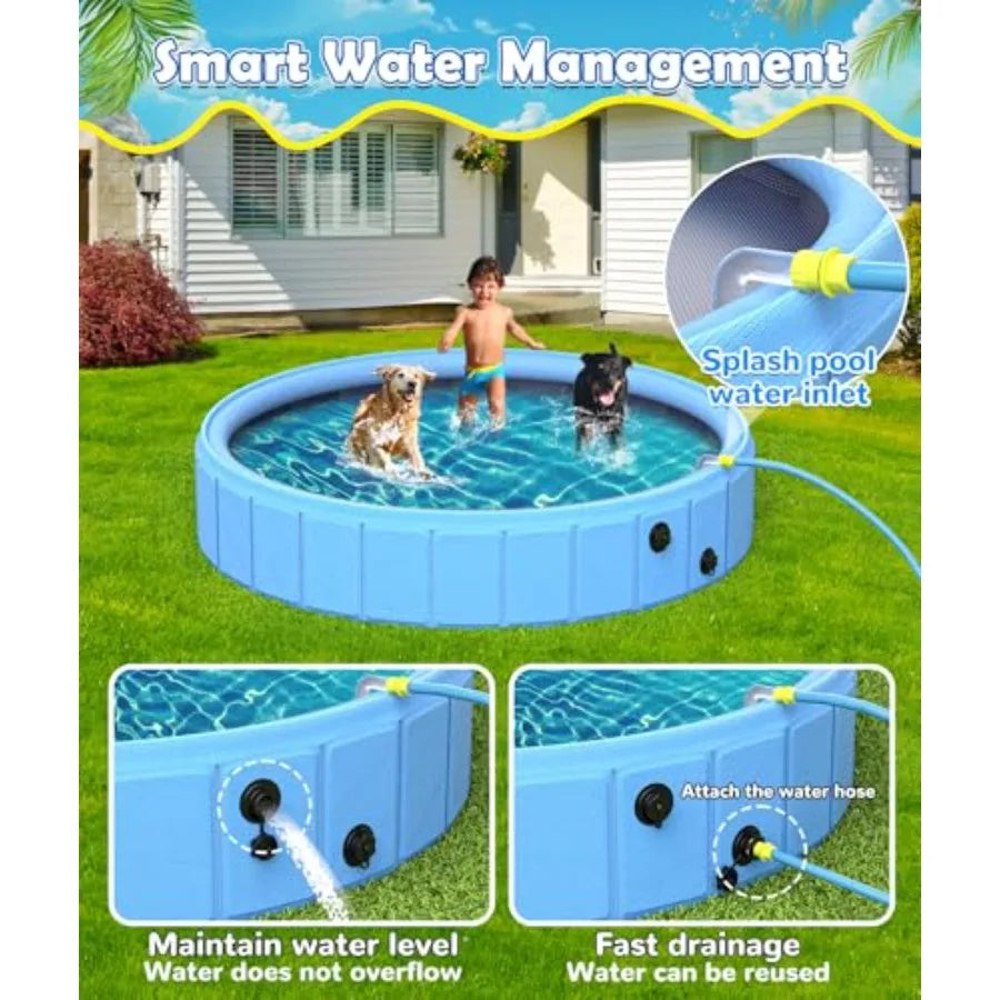 Large Foldable Dog Pool 0.55MM PVC 2-in-1 Portable Bathtub and Sprinkler for Dogs Cats Heavy Duty Non-Slip Summer Water Toy