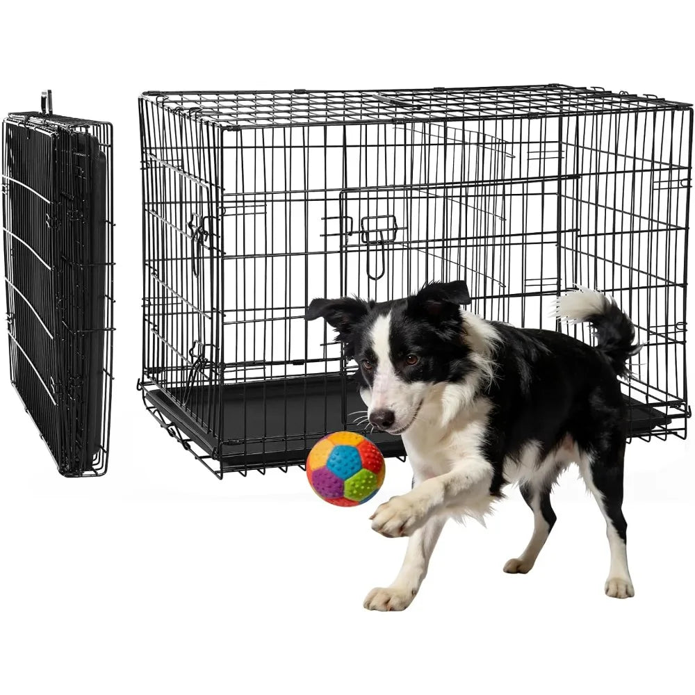 18 Inch Dog Crate, Folding Metal Wire Dog Cage with Tray, Pet Kennel Cage for Small Dogs, Leak-Proof & Portable Indoor Outdoor