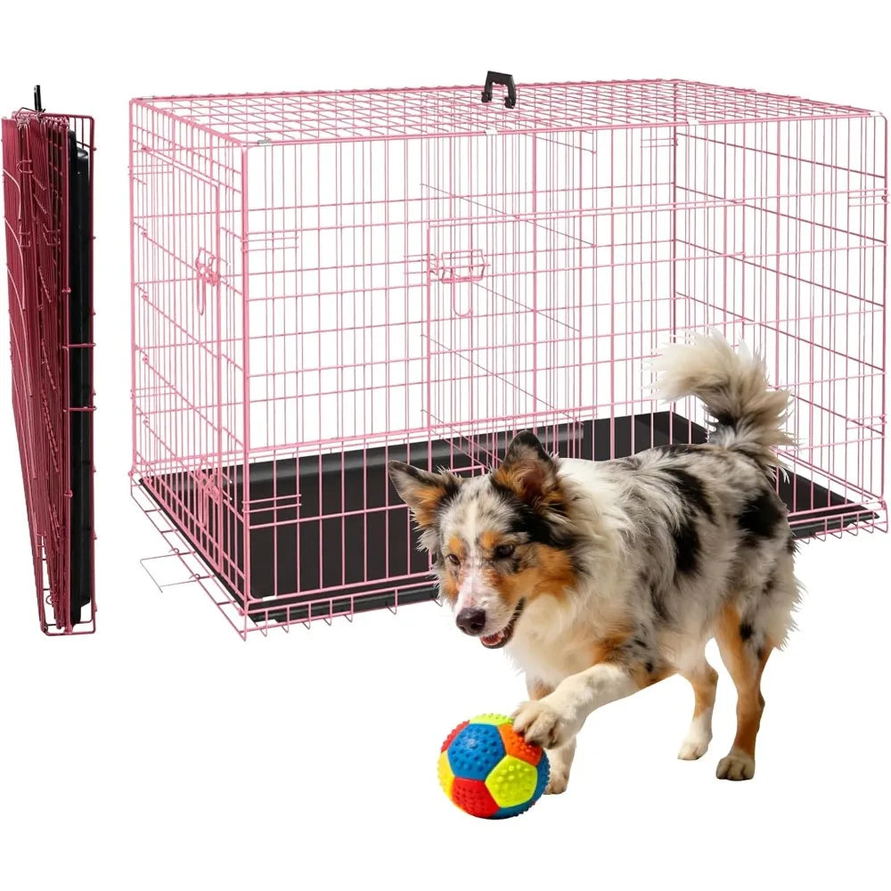 18 Inch Dog Crate, Folding Metal Wire Dog Cage with Tray, Pet Kennel Cage for Small Dogs, Leak-Proof & Portable Indoor Outdoor