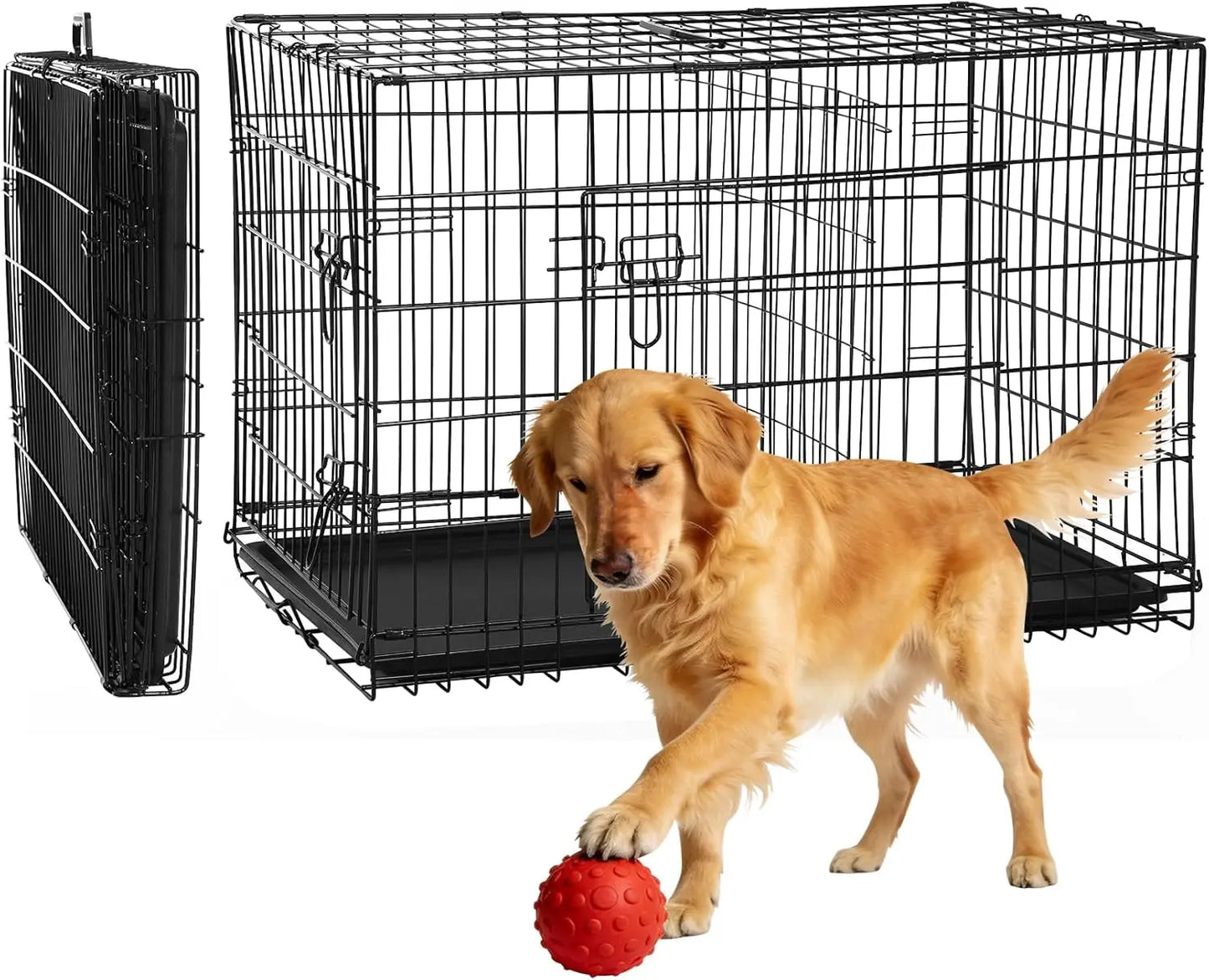 18 Inch Dog Crate, Folding Metal Wire Dog Cage with Tray, Pet Kennel Cage for Small Dogs, Leak-Proof & Portable Indoor Outdoor