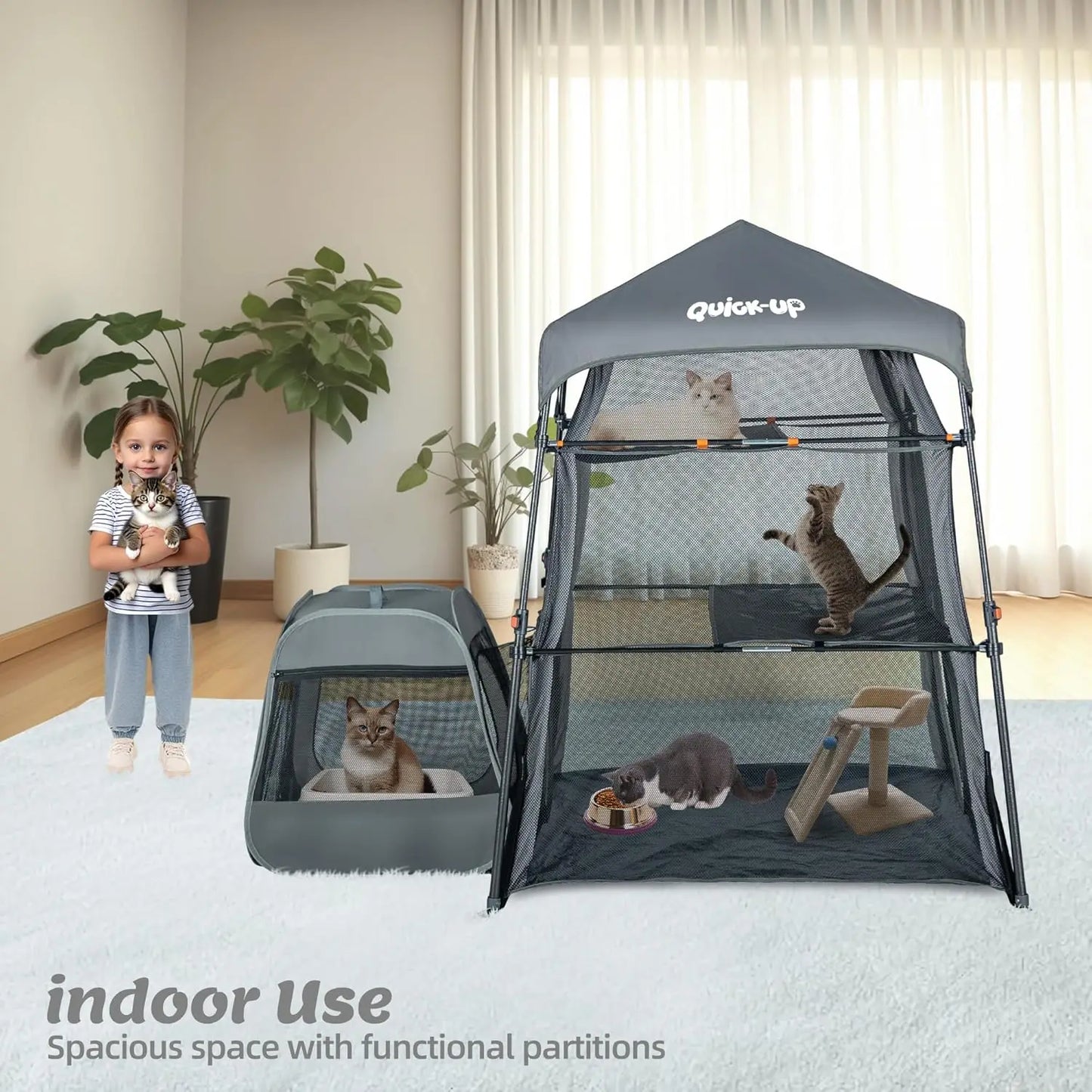 3-Tier Portable Cat Enclosure with Play Tunnel, Foldable for Indoor & Outdoor Use