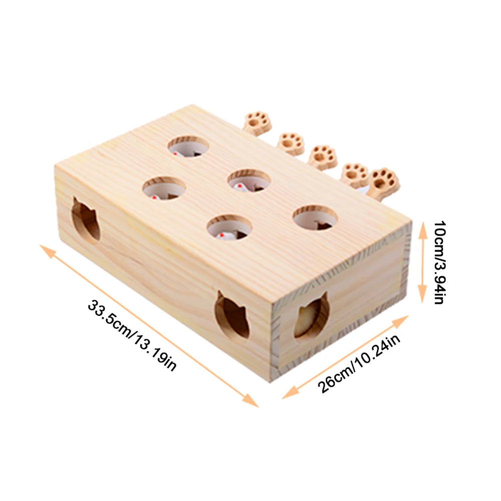 Wooden Whack-A-Mole Cat Toy Catch Mice Game Cat Enrichment Toys for Cats & Kittens