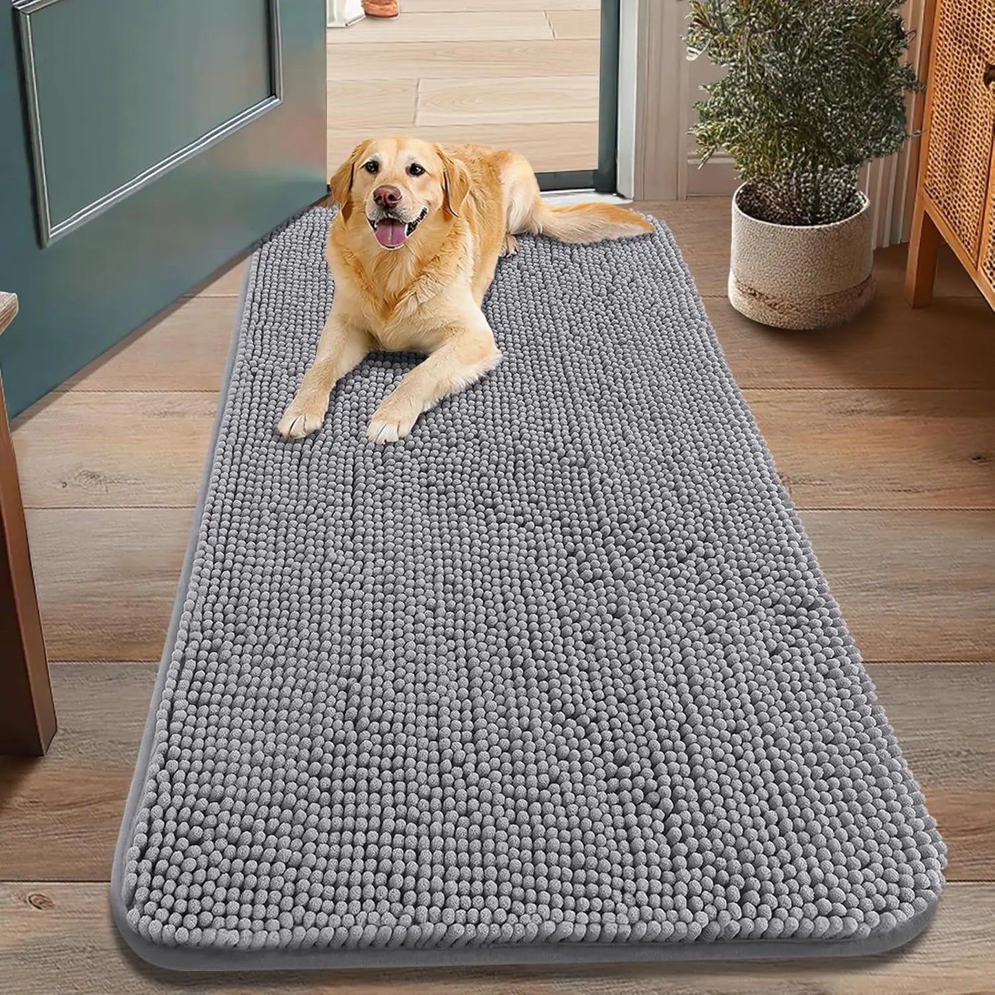 Smiry Dog Door Mat for Muddy Paws, Absorbs Moisture and Dirt, Non-Slip Washable Quick Dry Chenille Indoor Entrance Mat