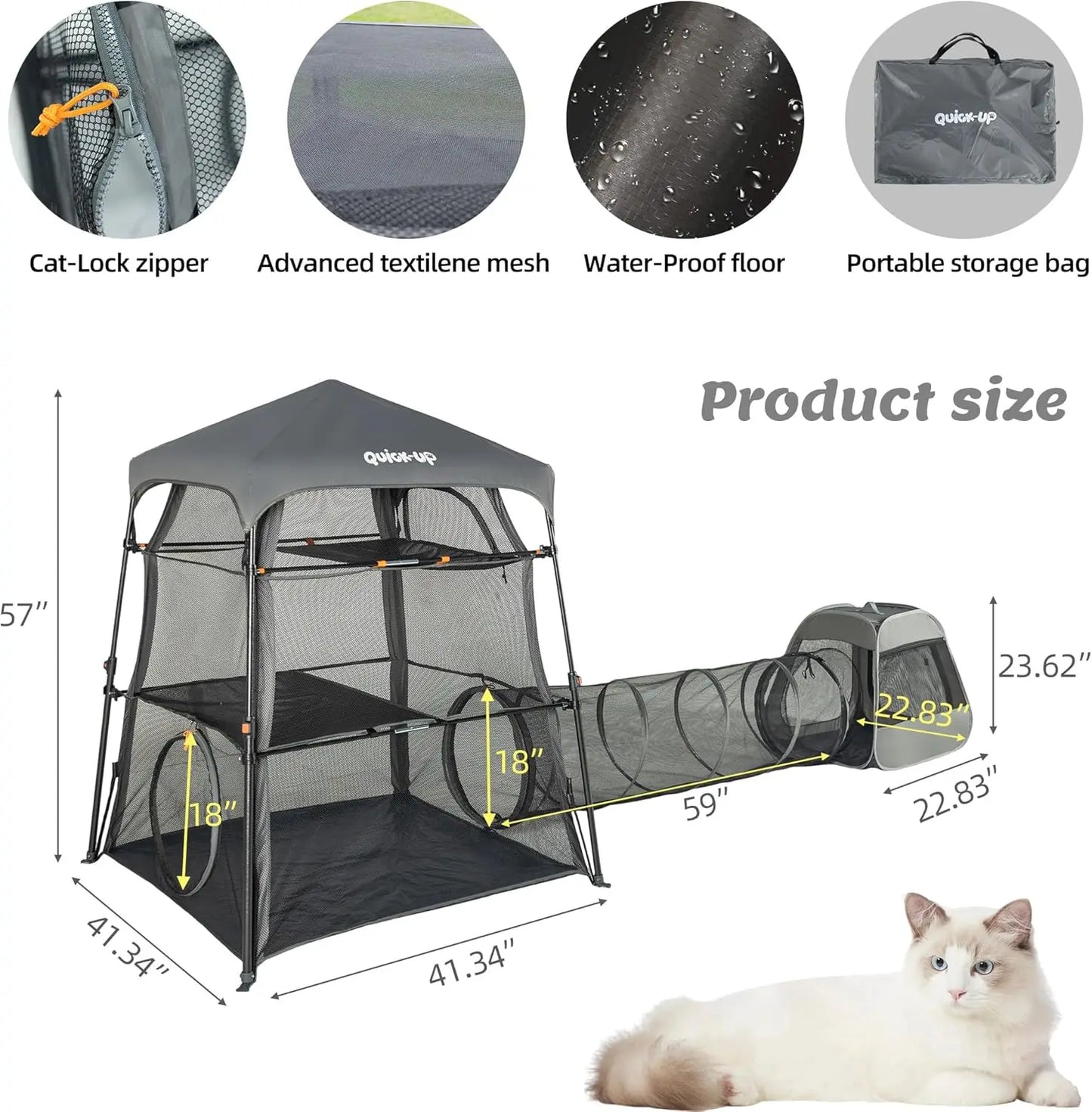 3-Tier Portable Cat Enclosure with Play Tunnel, Foldable for Indoor & Outdoor Use
