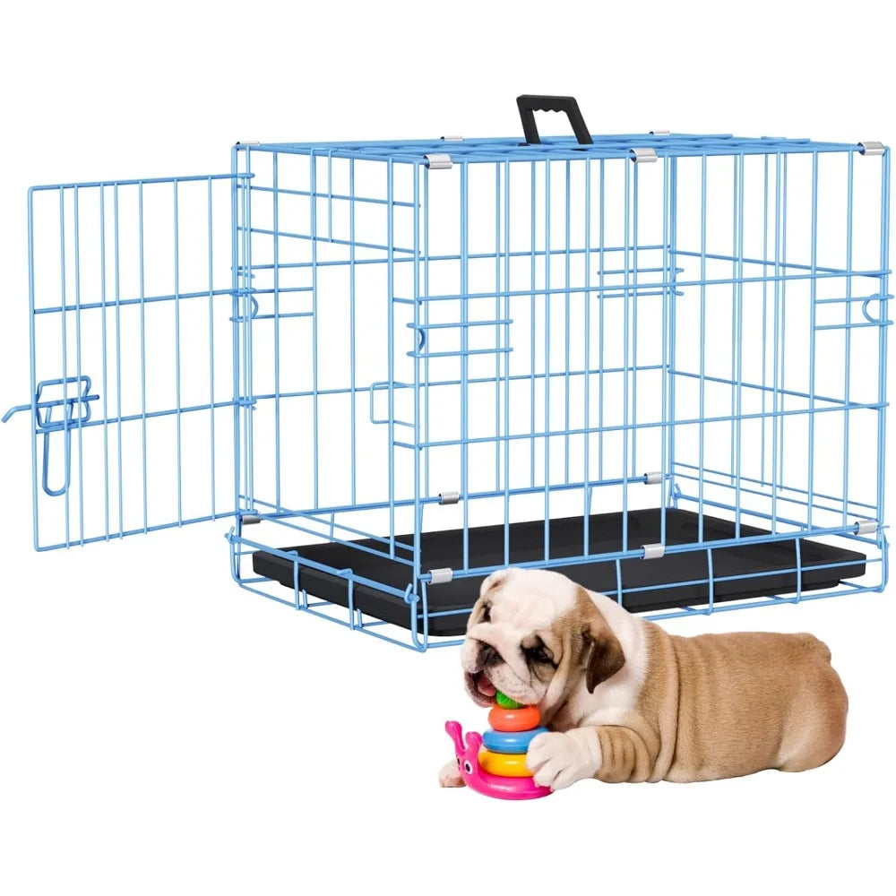 18 Inch Dog Crate, Folding Metal Wire Dog Cage with Tray, Pet Kennel Cage for Small Dogs, Leak-Proof & Portable Indoor Outdoor
