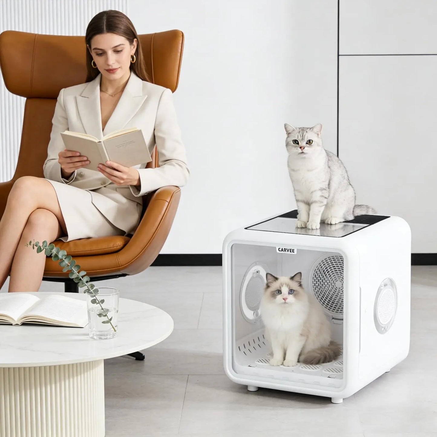 72L Pet Dryer Box For Cats & Dogs Up To 45lbs, 360° Quiet Grooming Blower, NTC Smart Temp Control, Auto-Open Door Cat Drying Box
