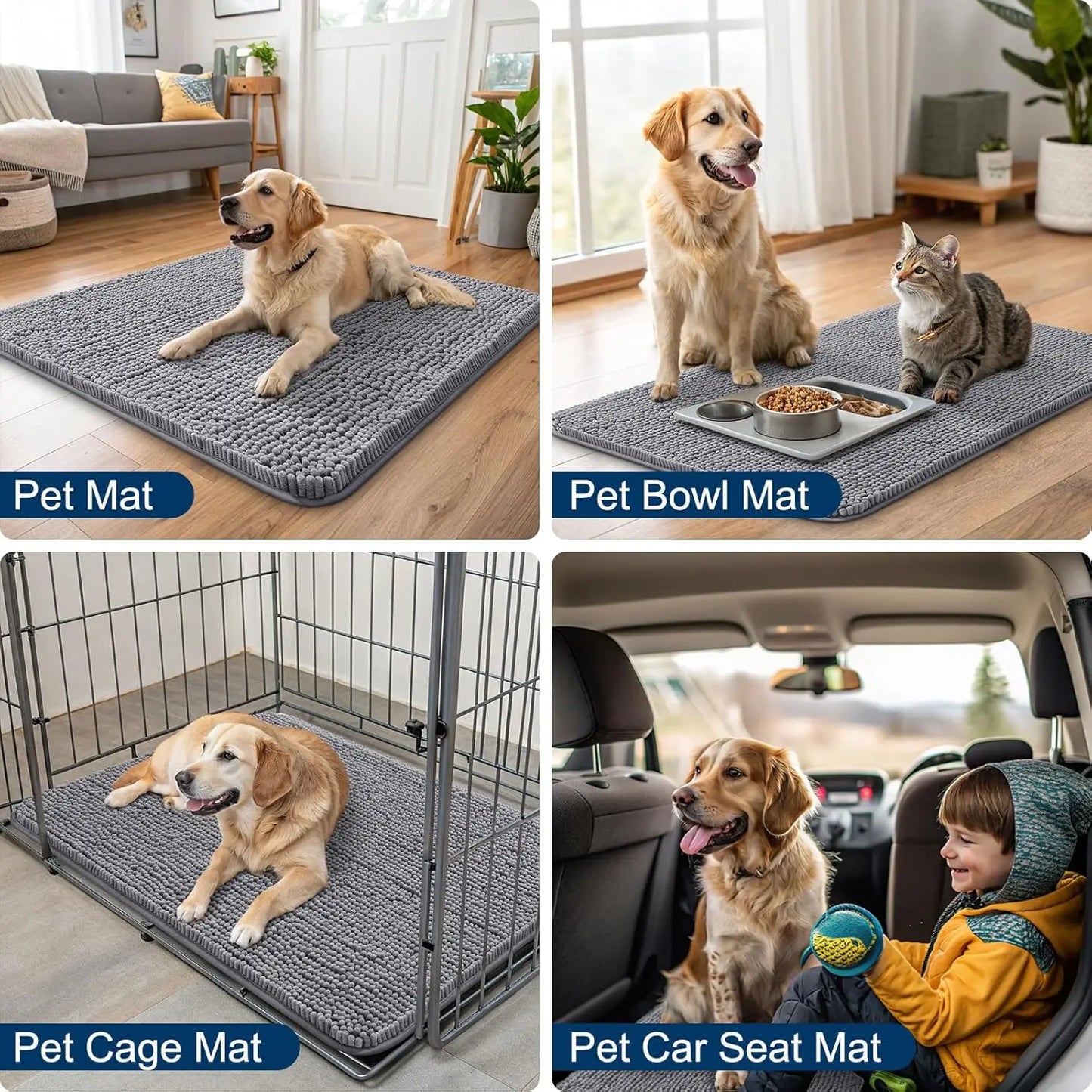 Smiry Dog Door Mat for Muddy Paws, Absorbs Moisture and Dirt, Non-Slip Washable Quick Dry Chenille Indoor Entrance Mat