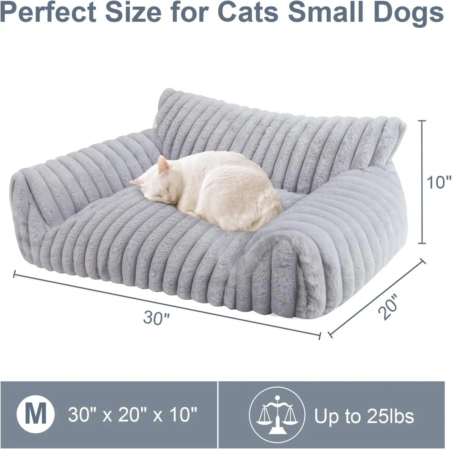 Fluffy Pet Sofa Bed for Cats and Small Dogs, Soft Corduroy Fleece with Removable Washable Cover, Grey